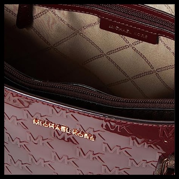 MICHAEL KORS Voyager East/West Tote Merlot With Brown MK Logo - Picture 10 of 16